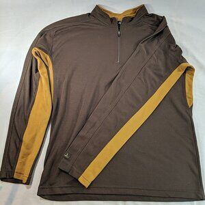 prAna Brown Orange 1/4 Zip Long Sleeve Shirt Top Men's L Large Mustard Yellow